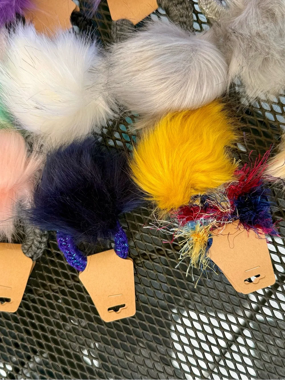Bundle of 17 Plush Faux Fur Pom Hair Ties - Multi Pastel & Bright Colors